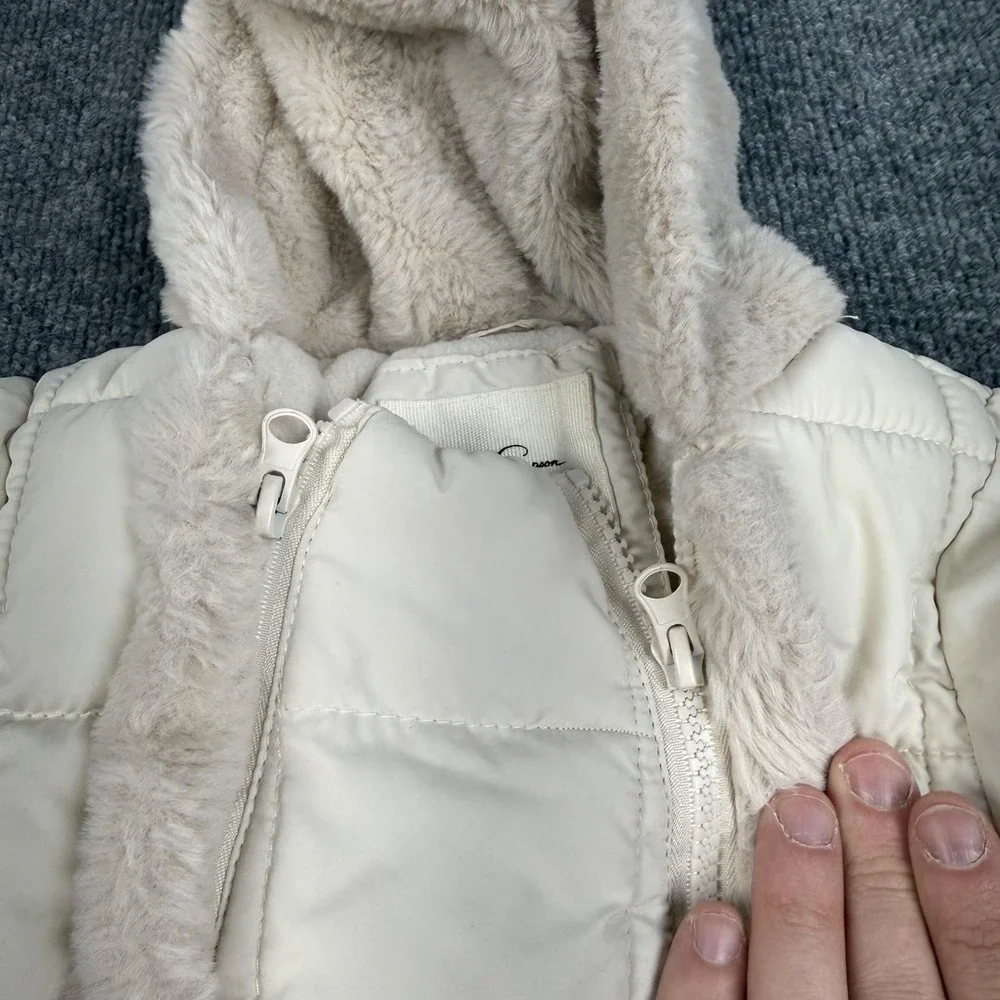 Jessica Simpson Snowsuit Girls 6-9 Months White Puffer Hooded Bear Ears‎ Winter
